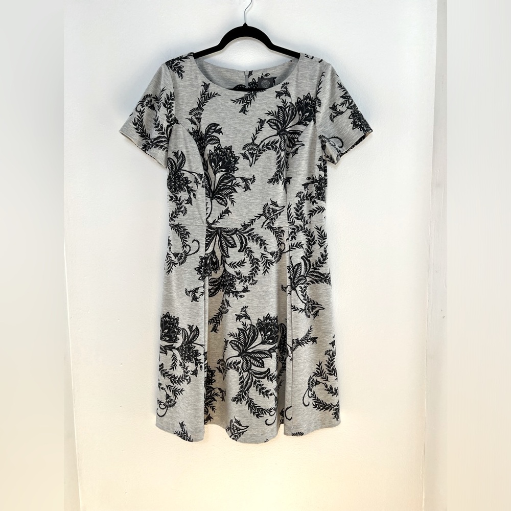 Vince Camuto Gray Black Floral Print Ponte Pocket Knit Dress Size 12
